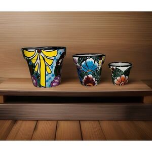 3 Small Talavera Planter Pot Mexican Pottery Folk Art Hand Painted